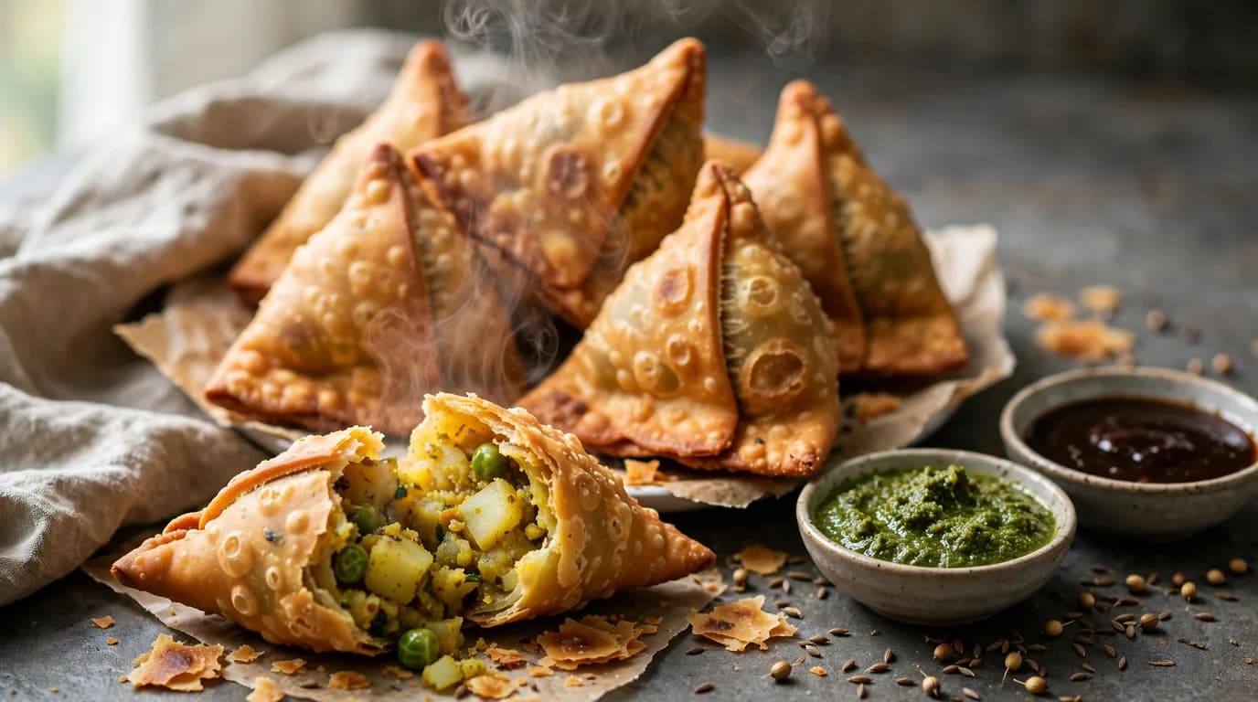 طرز تهیه ساموسا؛ سمبوسه ترد و طلایی با مغز ادویه‌دار هندی