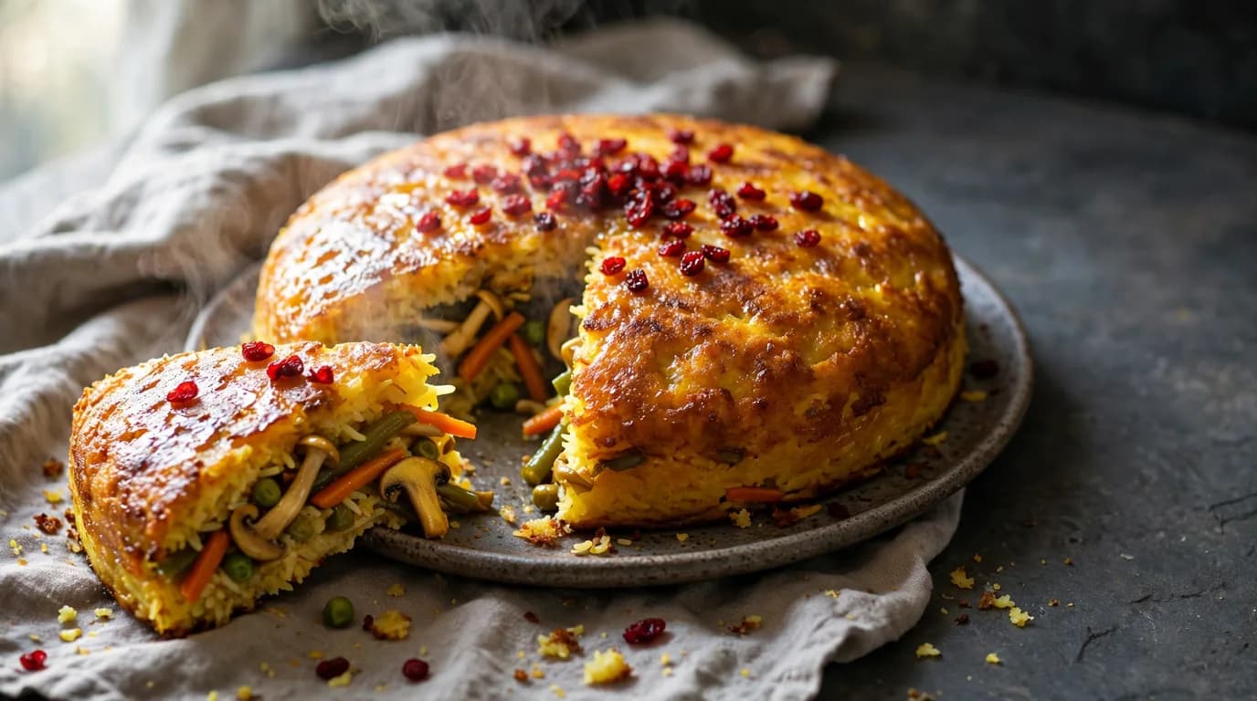 طرز تهیه ته چین سبزیجات؛ کیکی طلایی و مجلسی بدون گوشت